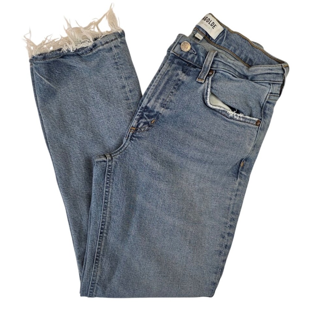 AGOLDE Women's 25 Kye‎ Straight Leg Jeans Light Wash Distressed Denim